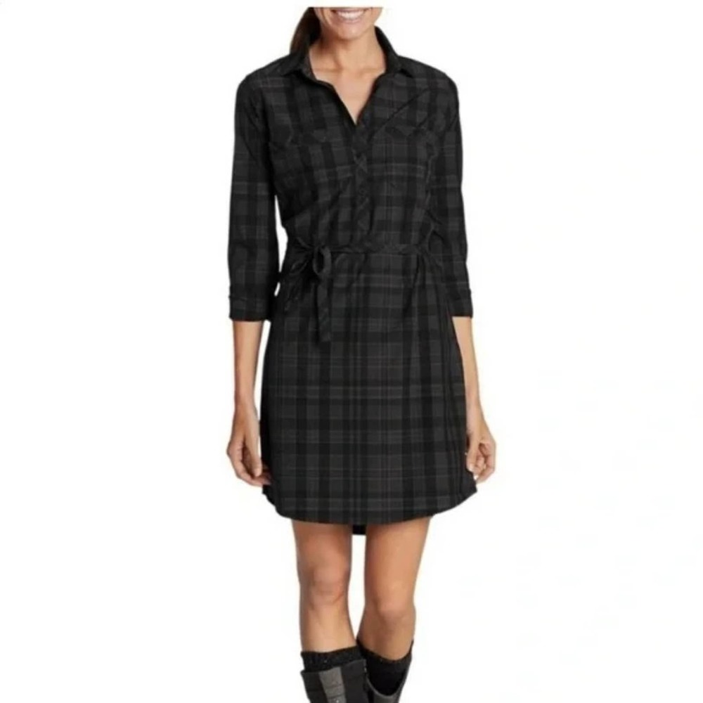 Eddie Bauer Black Plaid Shirt Dress